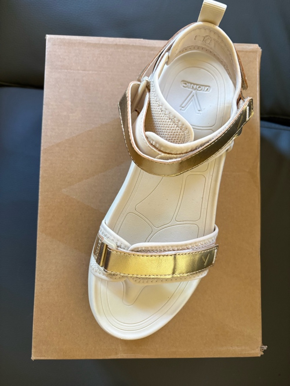 Vionic Gold and Cream Adjustable Sport Sandal